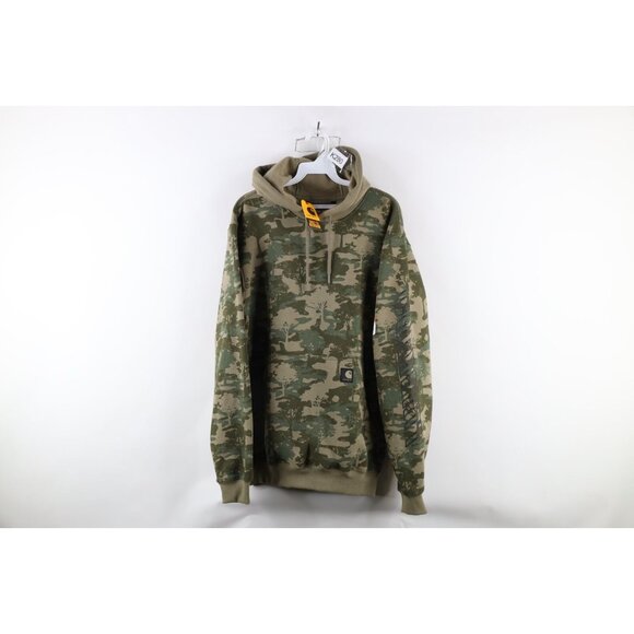 New Carhartt Mens Small Loose Fit Spell Out Camouflage Hoodie Sweatshirt Green - Picture 1 of 14
